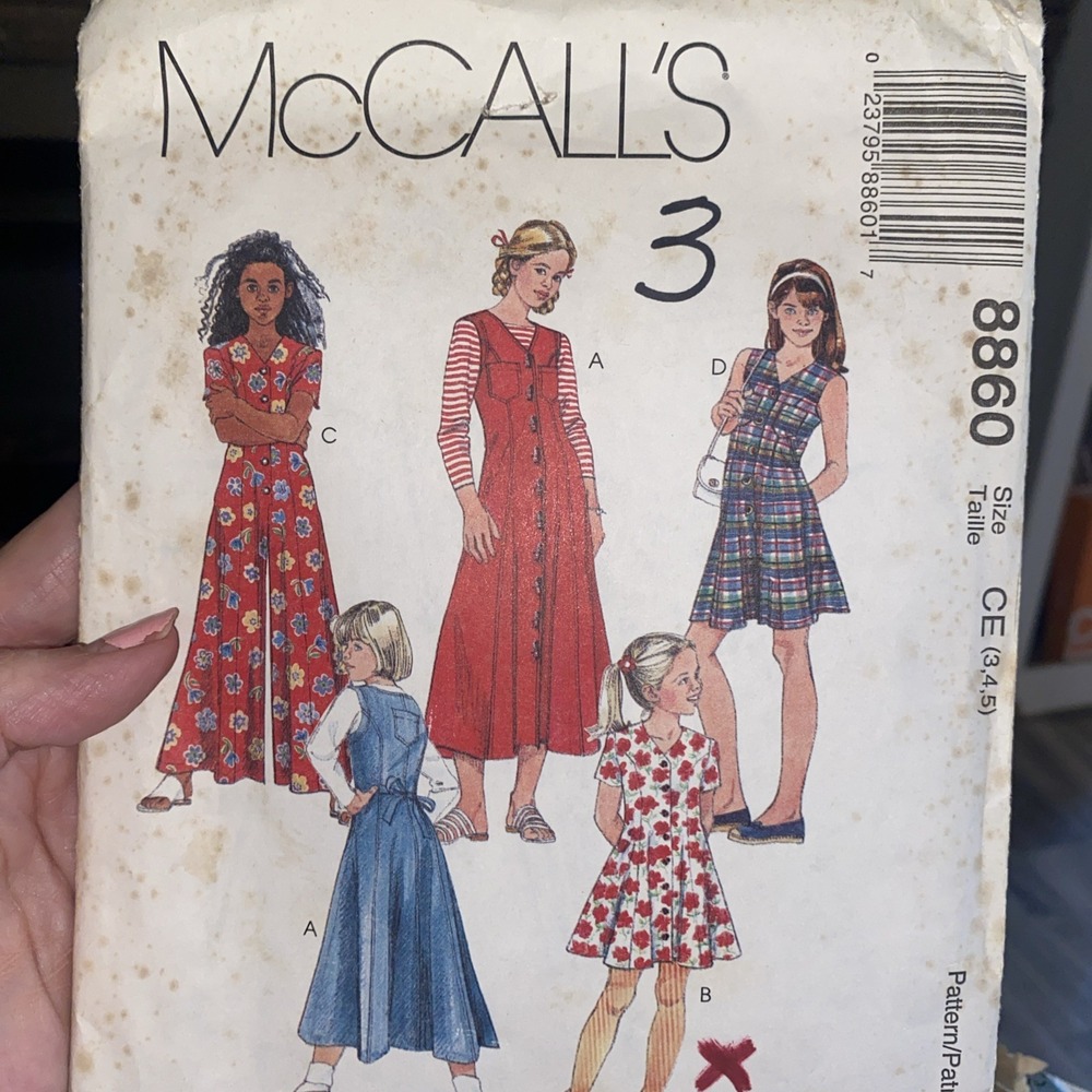 McCalls 8860 Vintage Sewing Pattern Girls Dress Jumpsuit Size 3-4-5 Cut